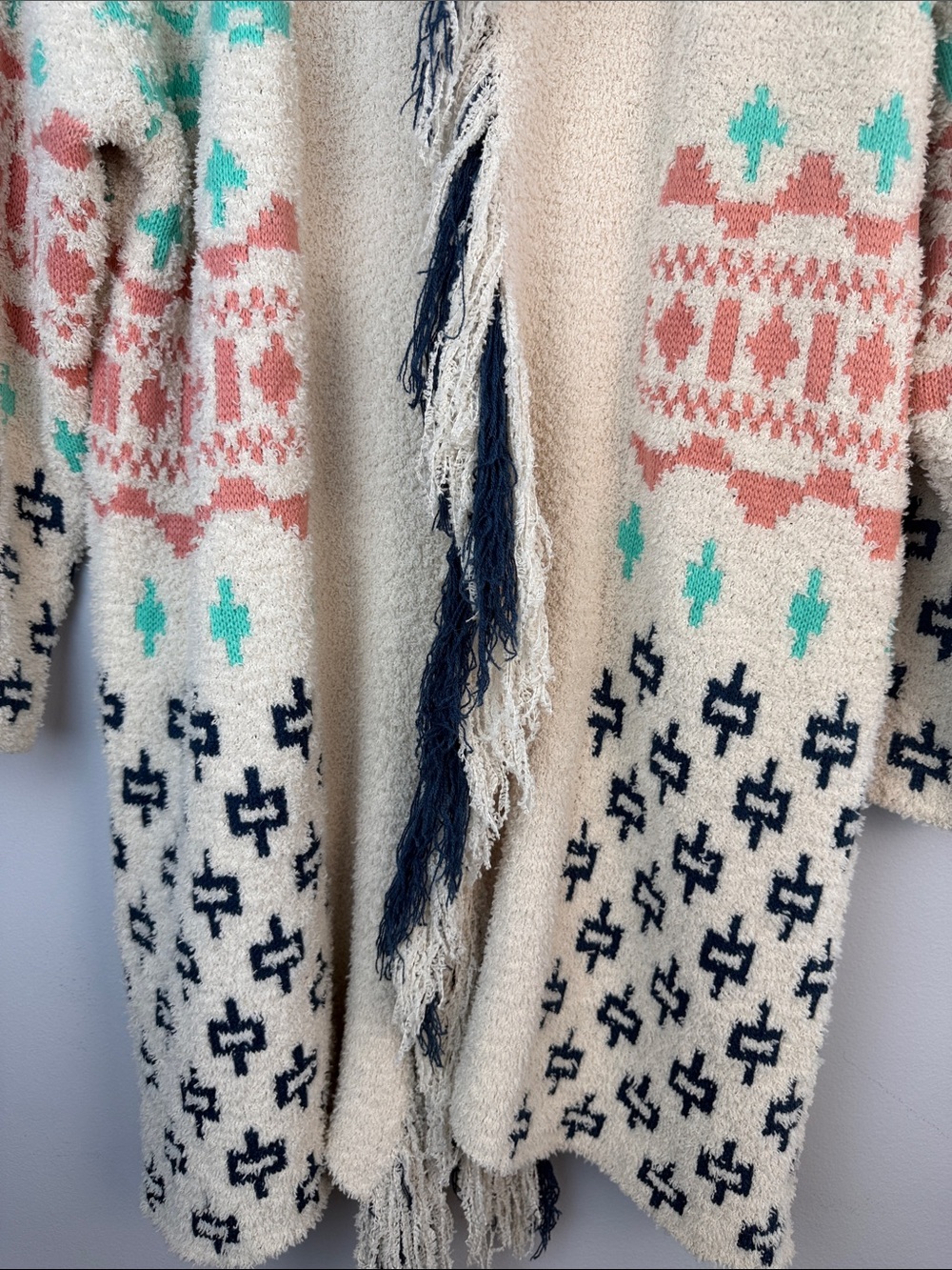Blue B Cozy Aztec Cardigan Blanket Sweater Oversized Small Long Length Bohemian - Picture 7 of 16